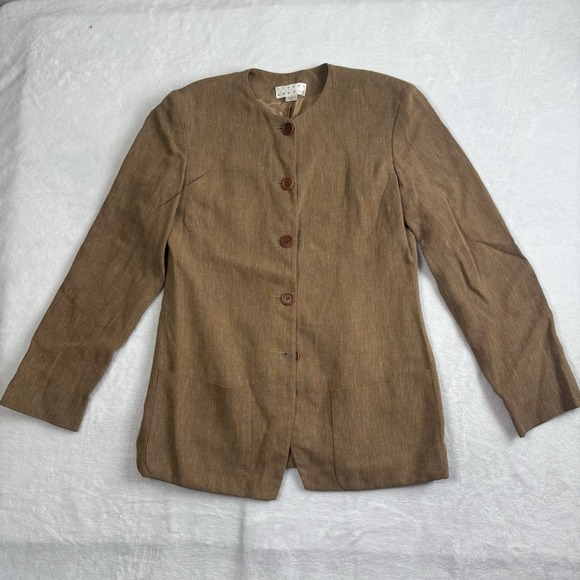 Joseph Abboud Linen Suit Set Blazer 40/6 Dress Pants Brown Women's 46/12 - Picture 1 of 16